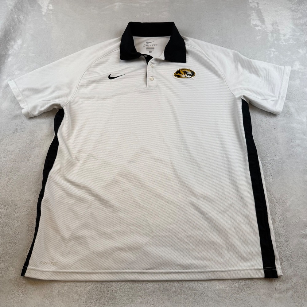 Nike Dri-FIT Missouri Tigers Polo Shirt Mens Large Golf Athletic White